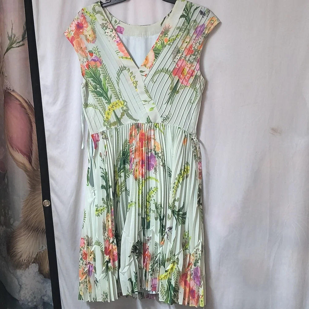 TED BAKER 💚 Floral Pleated Sleeveless Dress US s 6 - Picture 2 of 13